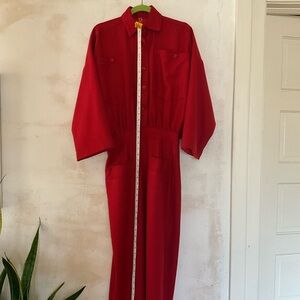 Vintage Red Wool Long-Sleeve fully lined dress with buttons/ Tall